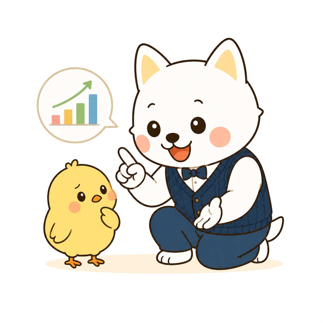 NISAをやさしく説明するいぬ先生とひよこ