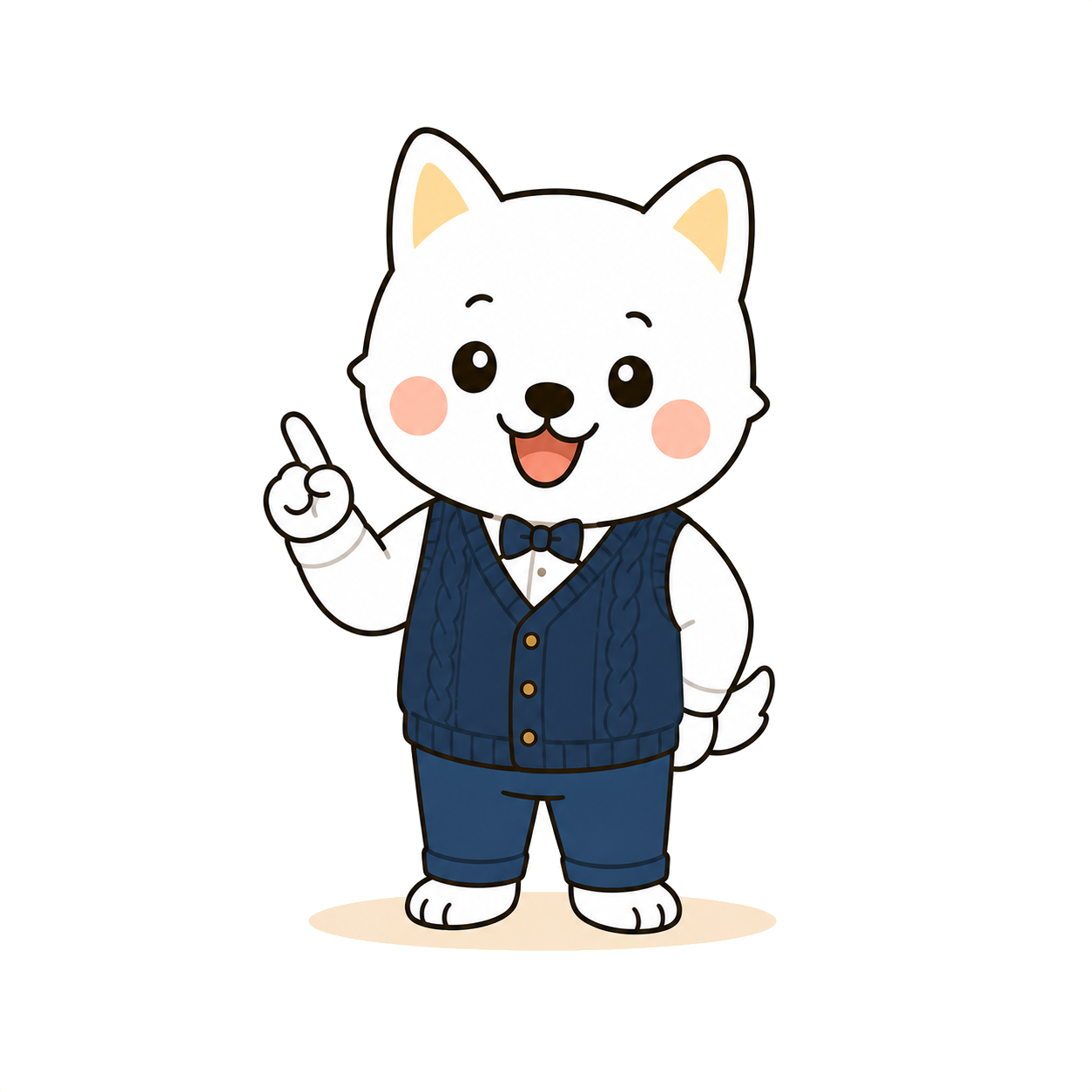 やさしく指差しして説明する公式キャラクターのいぬ先生